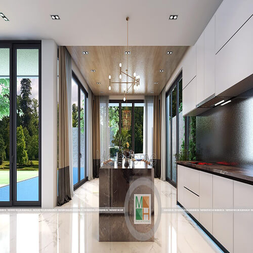 Thi công đá nhân tạo solid surface làm ốp bàn đảo_biệt thự Nghệ An